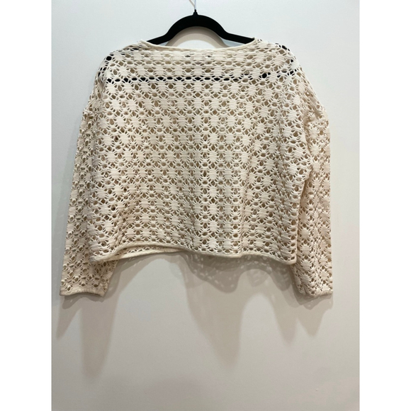 Simpatico Vintage 90s Y2K Open Mesh Cream Cardigan L Coachella Cottagecore Clean - Picture 5 of 7